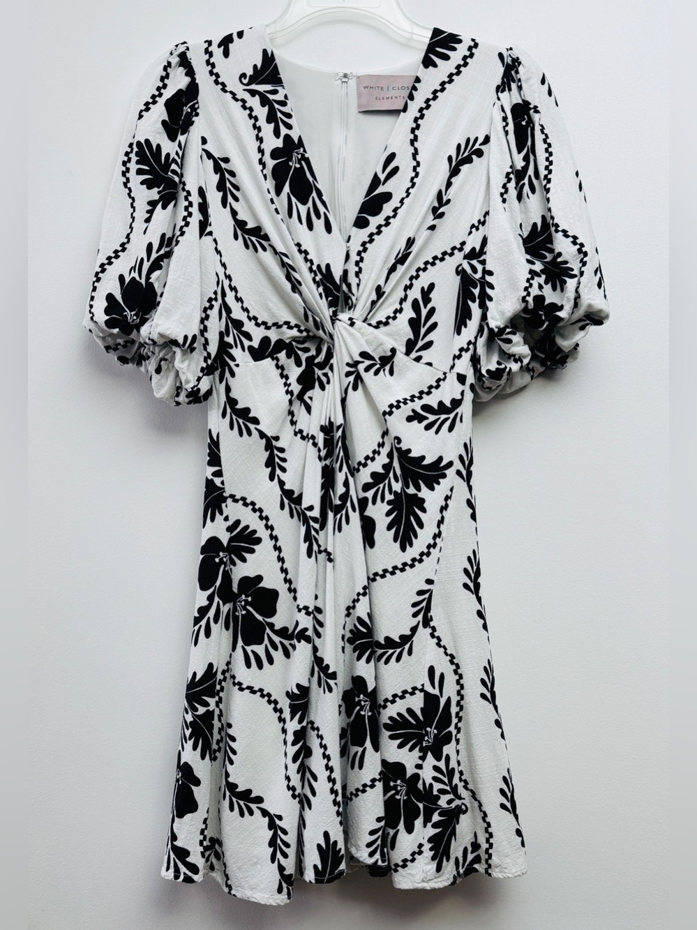 White Closet Elements Black White Floral Puff Sleeve Mini Dress Size XS